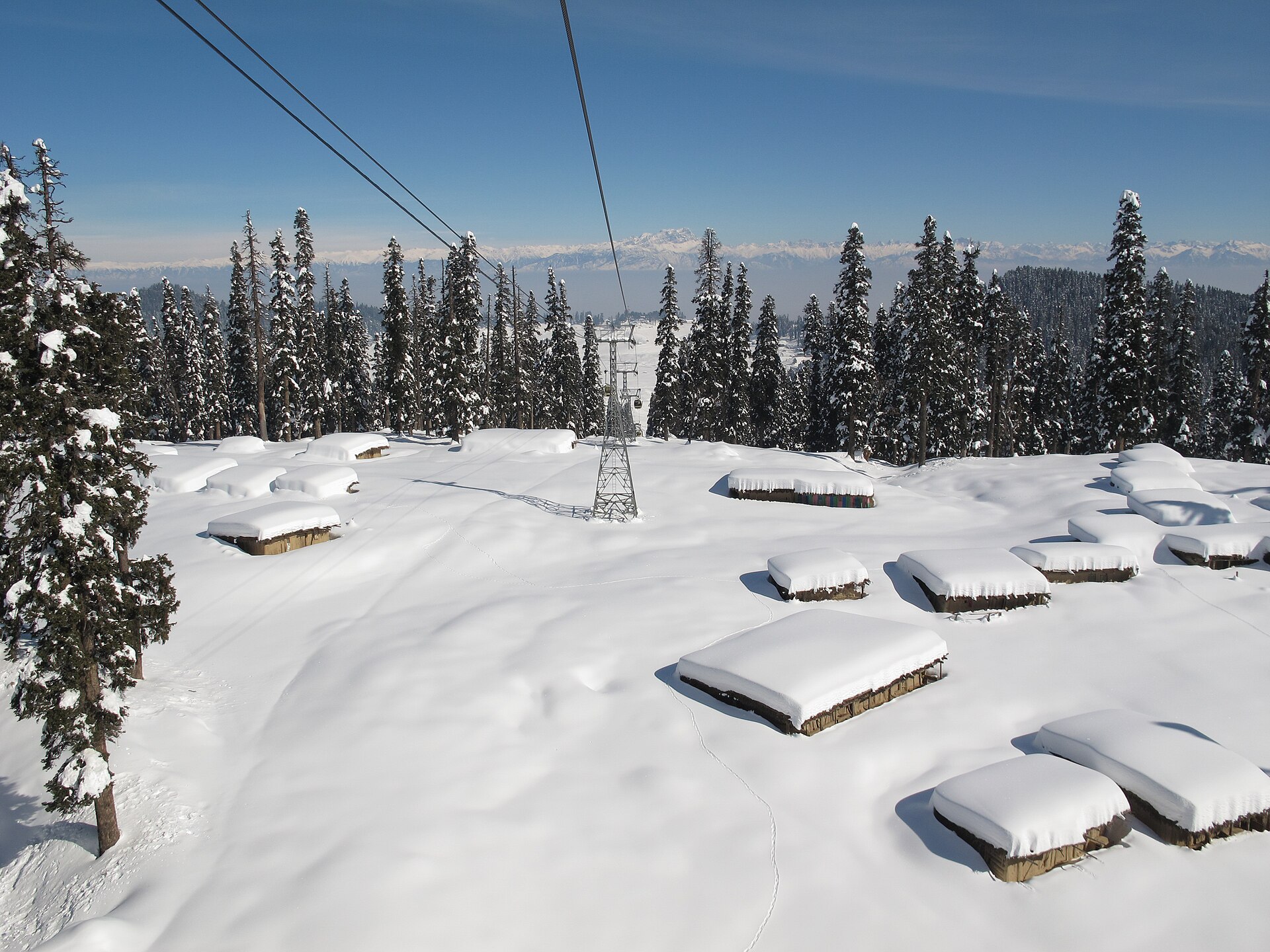 Gulmarg Gondola cable car climbing towards Apharwat peak, Kashmir